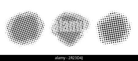 Half tone dotted circles. Vector round shape with grunge texture. Abstract gradient elements isolated on white background Stock Vector