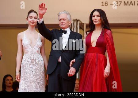 Carys Zeta Douglas, Michael Douglas and Catherine Zeta-Jones attending the  Opening Red Carpet and Jeanne du Barry Premiere as part of the 76th Cannes  Film Festival in Cannes, France on May 16