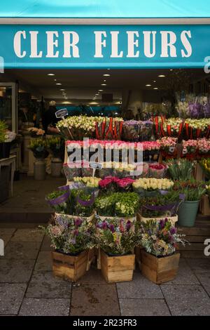 Cler Fleurs, florist on shopping street Rue Cler in Paris, France. March 25, 2023. Stock Photo