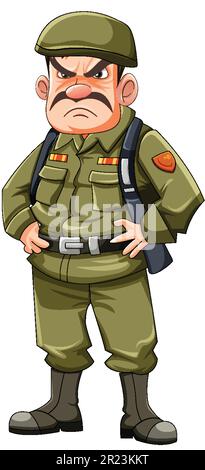 Grumpy army officer cartoon character illustration Stock Vector