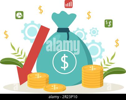 Cost Reduction Vector Illustration with Decrease, Price Minimising or Falling Rate of Profit in Business Flat Cartoon Hand Drawn Templates Stock Vector