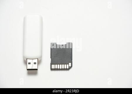 usb flash drive and card reader on a white background Stock Photo