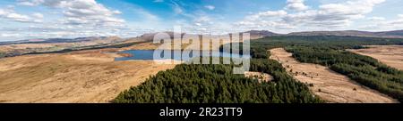 Aerial view of Lough Anna, the drinking water supply for Glenties and Ardara - County Donegal, Ireland. Stock Photo