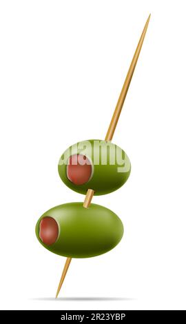 green olives on a cocktail skewer for martini vector illustration isolated on white background Stock Vector