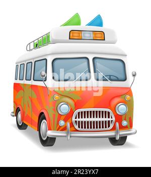 retro mini van bus for travel and leisure vector illustration isolated on white background Stock Vector