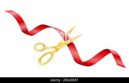 scissors cutting a satin ribbon at an opening or ceremony vector illustration isolated on white background Stock Vector