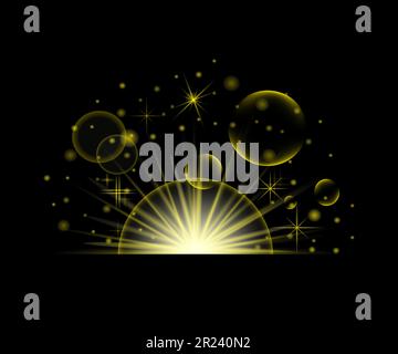shining stars with glow effect and sparks vector illustration isolated on black background Stock Vector