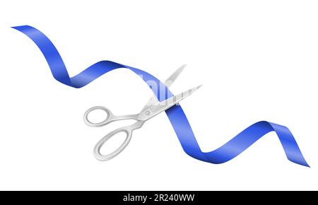 scissors cutting a satin ribbon at an opening or ceremony vector illustration isolated on white background Stock Vector