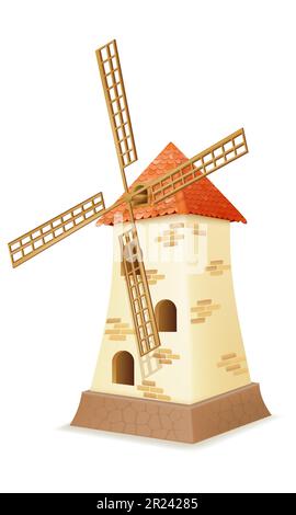 old mill windmill on a farm for grinding grain into flour vector illustration isolated on white background Stock Vector