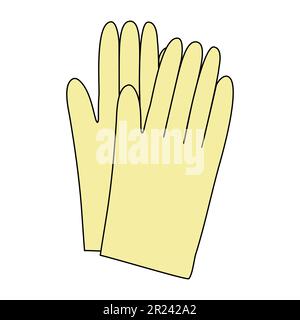 Reusable yellow work gloves for gardening or cleaning, doodle style vector illustration Stock Vector