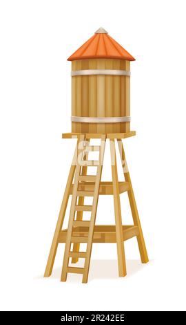 old water tower for supplying water on a farm vector illustration isolated on white background Stock Vector