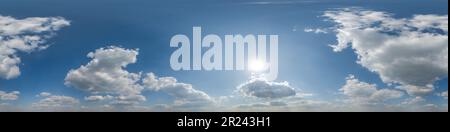 seamless cloudy blue sky hdri 360 panorama view with zenith and beautiful clouds for use in 3d graphics as sky dome or edit drone shot Stock Photo