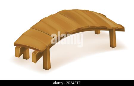 wooden old bridge to cross a river or pond vector illustration isolated on white background Stock Vector