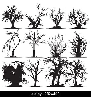 Silhouette dead tree vector. Silhouette tree without leaves. Stock Vector