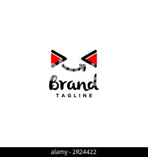 Play Button Glasses Icon and Curved Arrow forming a Smiley Symbol. Happy expression illustration design of Play Button Glasses Icon and Curved Arrow. Stock Vector