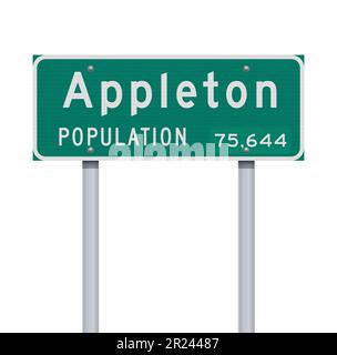 Vector illustration of the Appleton (Wisconsin) City Limit green road sign on metallic posts Stock Vector