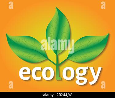 Ecological or environmental concept or logo. Green leaves on a tree with ecology white text on a green background. Stock Vector