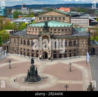 bird's eye view onto the theatre square and the building of the Semper opera in Dresden, Germany Stock Photo