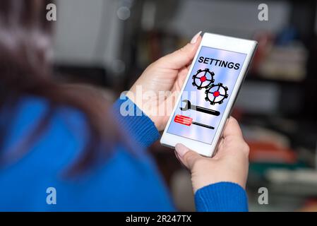 Smartphone screen displaying a settings concept Stock Photo