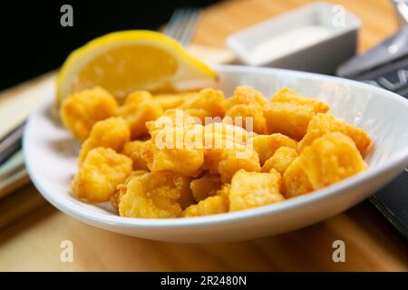 Txokos. Spanish tapa of fried squid. Stock Photo