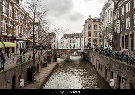 Utrecht- Holland- Circa November 2019. Typical scene of and Utrecht canal and typically Netherlands architecture Stock Photo