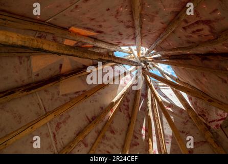 The Painted Native American Teepees Saint Mary Lodge Resort Saint Marys Glacier National Park Montana Stock Photo