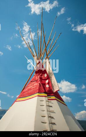 The Painted Native American Teepees Saint Mary Lodge Resort Saint Marys Glacier National Park Montana Stock Photo