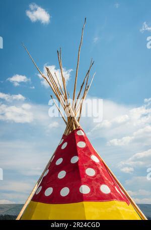 The Painted Native American Teepees Saint Mary Lodge Resort Saint Marys Glacier National Park Montana Stock Photo