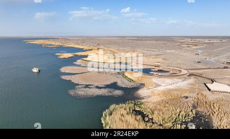 Alxa. 17th May, 2023. This aerial photo taken on May 17, 2023 shows a view of Juyan Lake in Ejina Banner of Alxa League, north China's Inner Mongolia Autonomous Region. Credit: Bei He/Xinhua/Alamy Live News Stock Photo