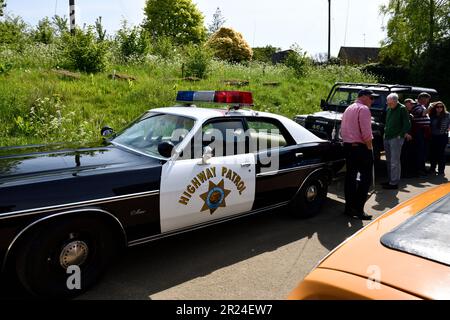 American Highway Patrol Car at the Classic Car Meeting at Hook Norton Brewery on 14 th May 2023. Stock Photo