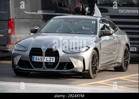 Detail of a modern second generation BMW M4 code G82 G83 from 2001 in gray color Stock Photo