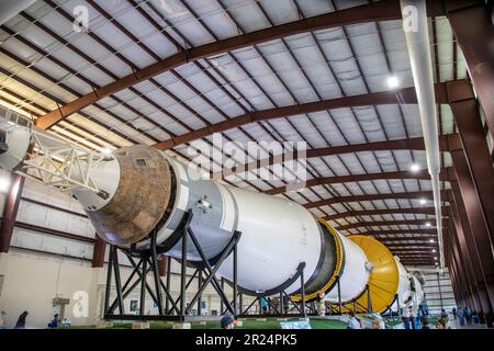 Houston USA 4th Feb 2023: Mighty and massive, the Saturn V rocket at NASA Johnson Space Center is the tallest, heaviest and most powerful rocket ever Stock Photo