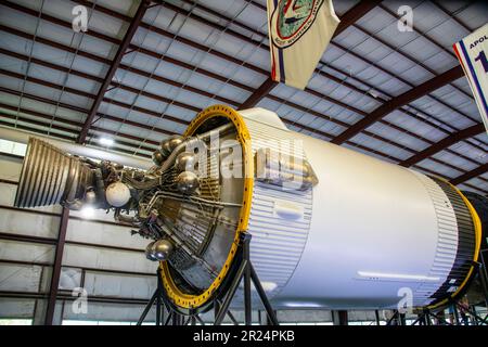 Houston USA 4th Feb 2023: Mighty and massive, the Saturn V rocket at NASA Johnson Space Center is the tallest, heaviest and most powerful rocket ever Stock Photo