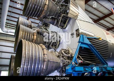 Houston USA 4th Feb 2023: give F-1 engine on first stage of Saturn V rocket at NASA Johnson Space Center is the tallest, heaviest and most powerful Stock Photo