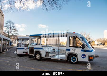 Houston USA 4th Feb 2023: the tram in Space Center Houston. It gives chance to go on site at NASA Johnson Space Center (JSC) and get an up-close look Stock Photo