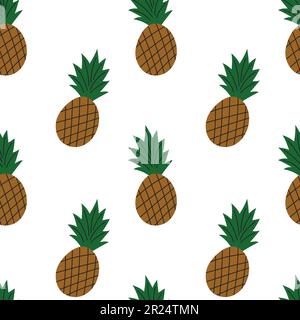 Cool seamless pineapple cartoon pattern with beach and summer vibe for print. Stock Vector