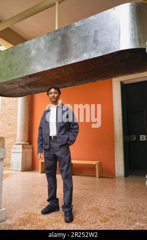 Venice, Italy, 17/05/2023, British Council opens 'Dancing Before the Moon'  'rituals' exhibition at the 18th International Architecture Exhibition at La Biennale di Venezia. Curator Jayden Ali poses in front of his own installation.Marco Secchi / Alamy Live News Stock Photo