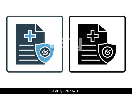 Medical insurance icon. shield icon with document. icon related to health insurance. Solid icon style design. Simple vector design editable Stock Vector