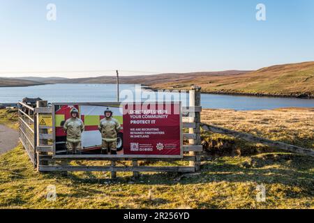 A recruiting poster for retained firefighters in Shetland. Stock Photo