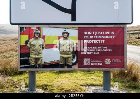 A recruiting poster for retained firefighters in Shetland. Stock Photo