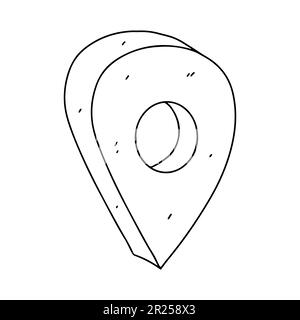 Map pin in hand drawn doodle style. Vector illustration isolated on white. Coloring page Stock Vector