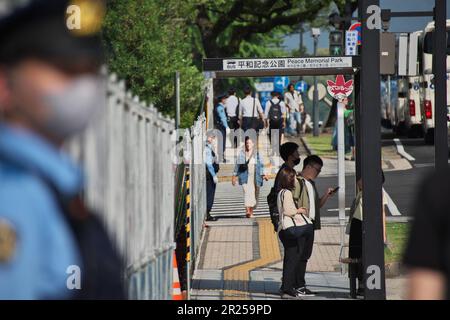 Hiroshima, Japan. 17th May, 2023. Member of Gifu-Prefecture police officers stand guard around Peace Memorial Park in Hiroshima, Hiroshima-Prefecture, Japan on Wednesday May 17, 2023. Photo by Keizo Mori/UPI Credit: UPI/Alamy Live News Stock Photo