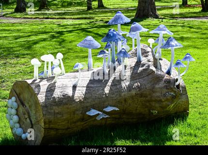 Ellen Ehk Åkesson's glass work  ”Log for Alice”. Inauguration of a jubilee exhibition of glass art by the Kosta Boda glassworks at Solliden Palace on Stock Photo