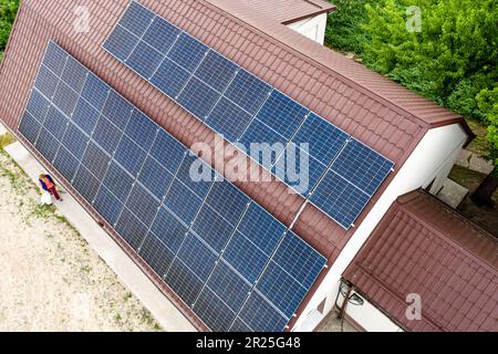 Solar panels are seen on a building of a public medical clinic in Horenka (one of the most destroyed towns during the fight to defend Kyiv in March 2022) near Kyiv, Ukraine on May 17, 2023. The solar panel system as well as heat pomp were installed in the clinic as the building was reconstructed after being destroyed in the fight. The idea is to keep vital public institutions independent both from Russian gas as well as potential destruction of regional power plants. Environmental NGO call for government to implement green recovery plan. The Horenka clinic project was managed by Ecoaction and Stock Photo