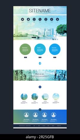 One Page Website Template with Skyline Header Designs Stock Vector