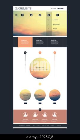 One Page Website Template with Sunset Image Header Design Stock Vector