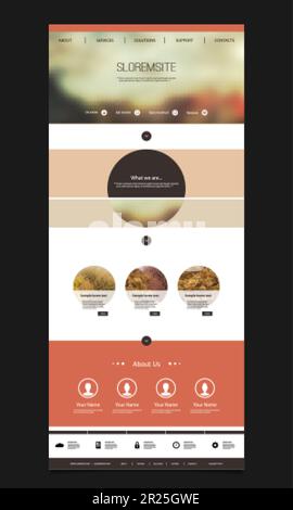One Page Website Template with Blurred Sky Header Design Stock Vector