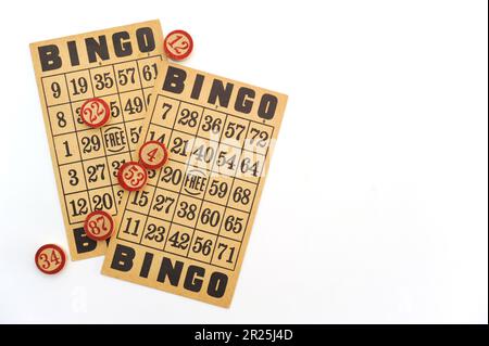 vintage bingo cards and markers Stock Photo