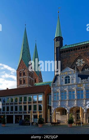 Rathaus, Backsteingotik, Kirche, Sankt Marien Stock Photo