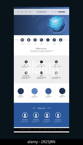 One Page Website Template with Earth Globe, Abstract Header Design Stock Vector